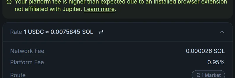 Jupiter Exchange 긴급 경고 발령: 악성 브라우저 확장 프로그램이 Solana 스왑 수수료를 부풀립니다