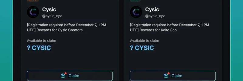 Cysic XYZ 에어드롭: Kaito AI에서 등록 시작 — 크리에이터 및 에코 보상을 마감 전 확보하세요