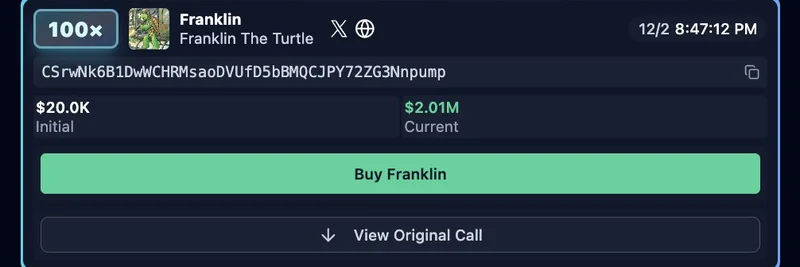 Franklin the Turtle Meme Coin Skyrockets 120x: From $20K to $2.4M in Days – Next 100x Gem?