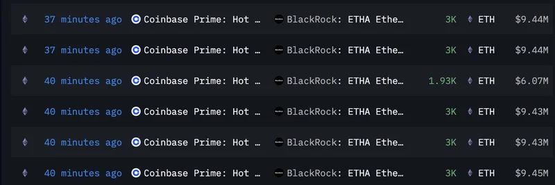 黑岩（BlackRock）从 Coinbase 大举流入 6700 万美元加密资产：BTC 与 ETH 飙升，显示牛市动能