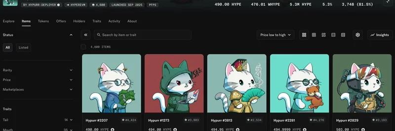 Hypurrs NFT 바닥가 500 HYPE 아래로 폭락: 밈 토큰의 하이프 사이클은 끝났나?