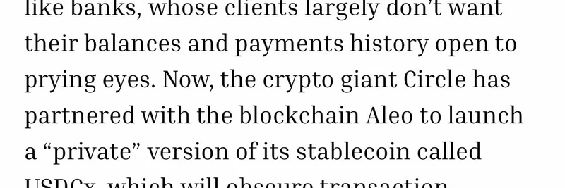 Circle의 USDCX: Aleo 블록체인의 프라이빗 스테이블코인이 암호화폐에 은행급 프라이버시를 가져오다