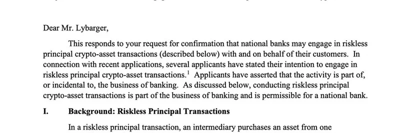 OCC レター1188：銀行がリスクレス・プリンシパルの暗号取引を解禁 — 機関投資家の採用におけるゲームチェンジャー